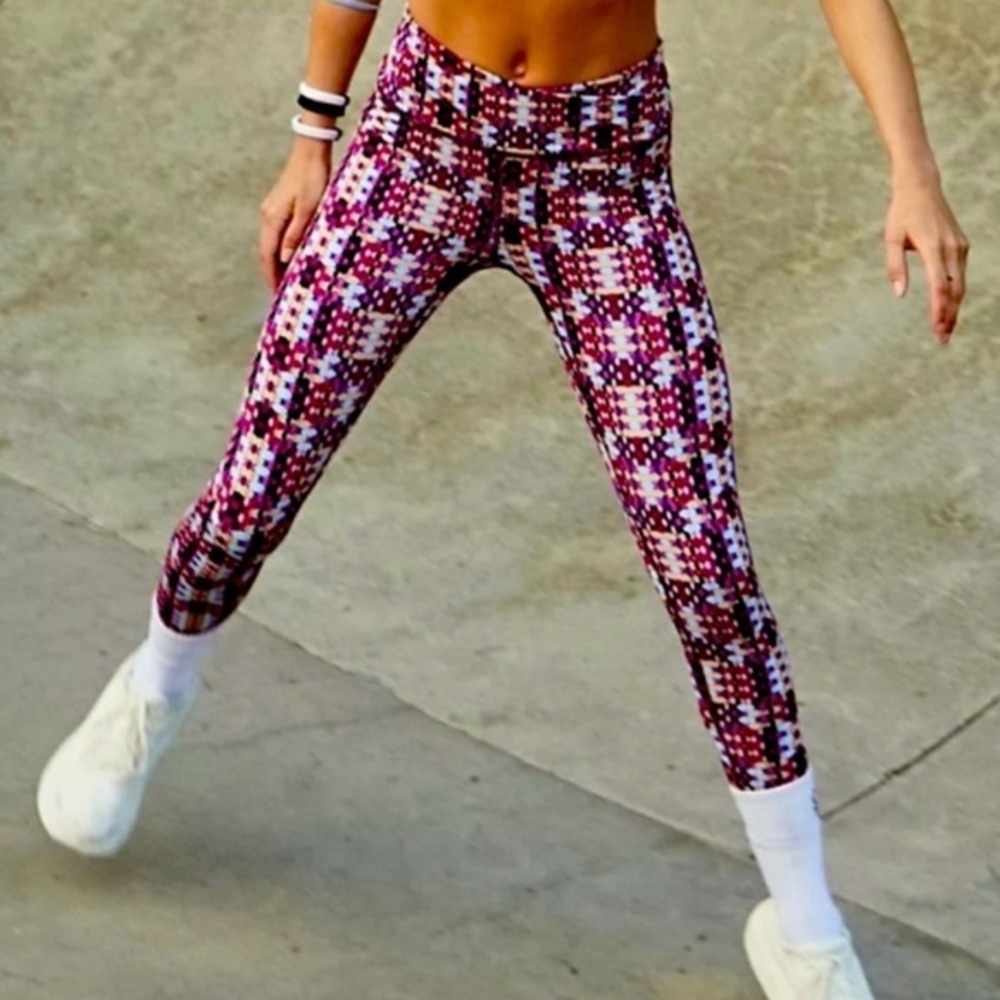 Free People Movement sz S Pink Combo printed stretch Lose Control Wrap Leggings